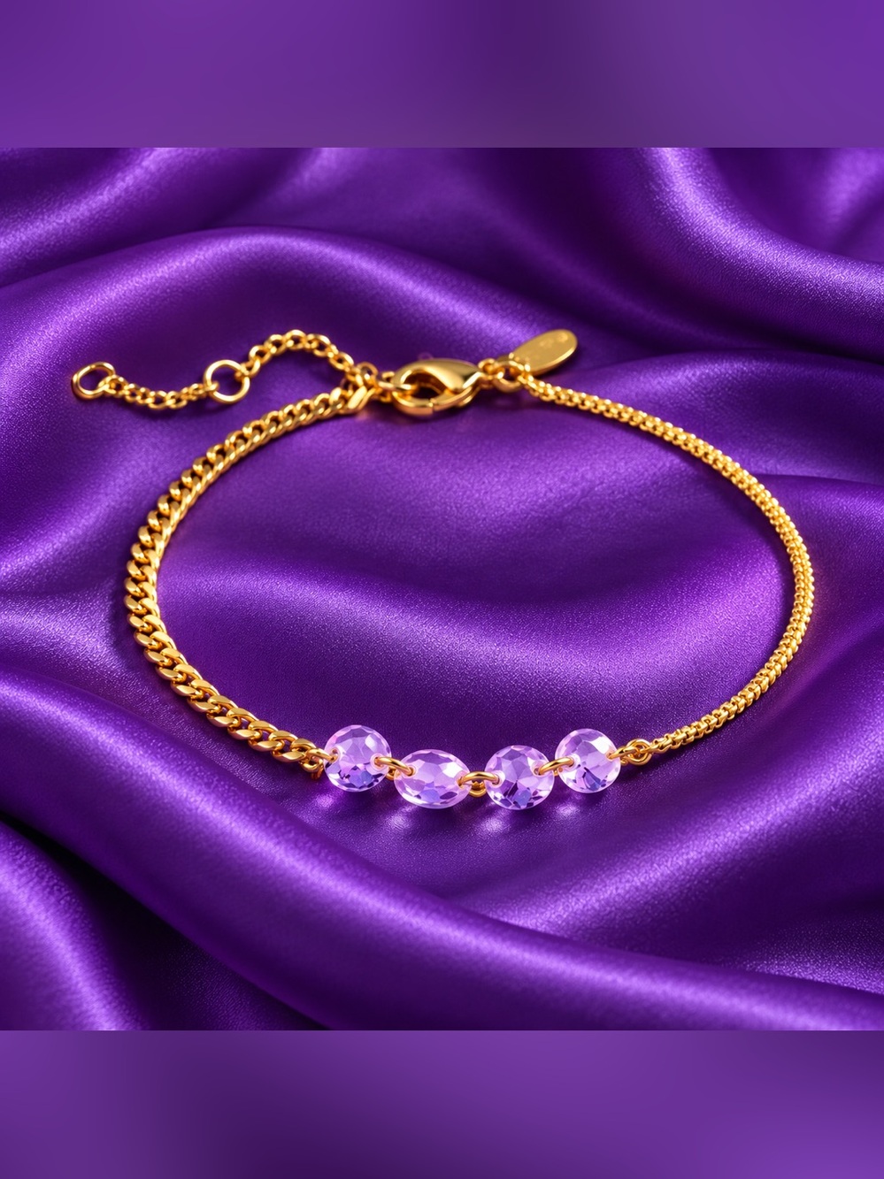 Anthropologie Mixed Chain Crystal Interlude Bracelet | Gold Lilac | NWT